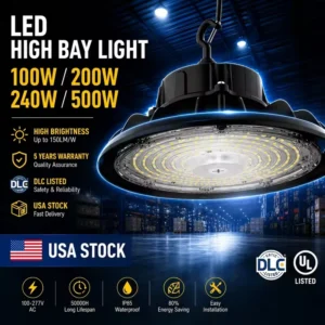 Industrial Highbay 100W 150W 200W 240W IP65 Round Pendant Fixture Warehouse Shop Light UFO LED High Bay Light