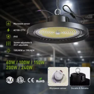 Industrial Round Aluminum UFO LED High Bay Lamp 60W 100W 150W 200W 240W Dimmable Factory Workshop Warehouse Lighting