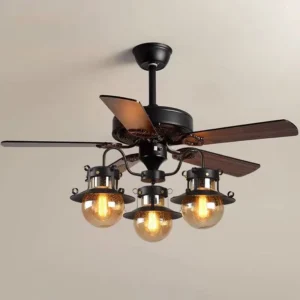 Industrial Style 5 Blades LED Ceiling Fan Light with 6 Speed Remote Control for Dining Room and Living Room Gazebos Balconies