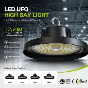 Industrial Warehouse Lights 5000K Daylight 150lm/W IP65 100W 150W UFO LED High Bay Light