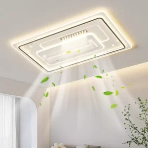 Iron LED Contemporary Fan Light Hotel Bedroom Living Room Recessed Smart Bladeless Ceiling Fan with Light and Remote