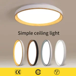 LED Ceiling Light for Bedroom Round Modern Wooden Pattern Indoor Use
