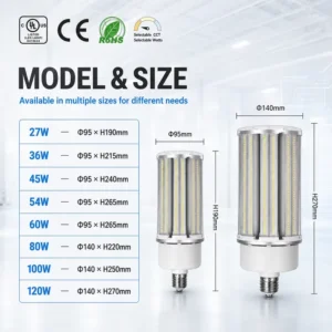 LED Corn Cob Light Bulb 54W Bulbs Use in Street and Garden LED Corn Light E26 E39 with DLC Approved