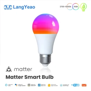 LangYeao Matter Bulb E27 9W 806LM RGB CCT 2700-6500K Dimmable LED Light Works with Alexa Google Home Smart Life Voice Control