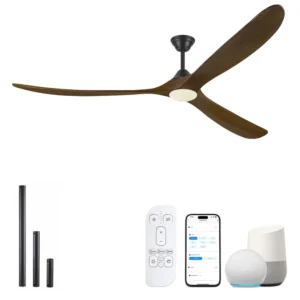 Large 82″ DC Ceiling Fan Light High Airflow Solid Wood 3 Blades Alexa Tuya Remote Control Outdoor Household Energy