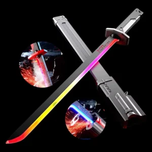 Light Up Role Play Weapon Props Lightsaber Cyberpunk Warrior Blade Toy Boys Gift Laser Sword Spark Toy Sword with Smoke