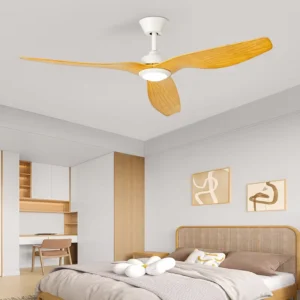 Living Room Office Project Installation Metal Body Wood Grain Plastic Blades Remote Control LED Ceiling Fan Lamp