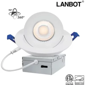 Low Glare 4″ Inch 10W Recessed Gimbal Canless Downlight 5CCT Selectable for Sloped Ceiling