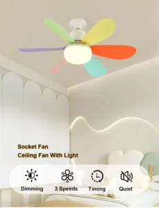 Low Profile E27 Smart Ceiling Fan Socket Fan Ceiling With Led Light and Remote Control