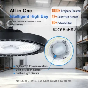 Low Profile LED High Bay Light with UFO Style for Warehouse Factory and Logistics Center Industrial Lighting Bulk