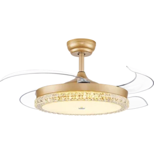 Luxurious Modern Gold Color 42 Inch Indoor Use Ceiling Fan Remote Control Invisible Transparent 4 Blades DC Motor LED Ceiling