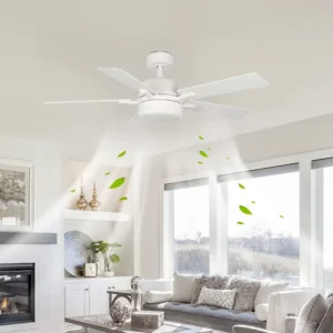 Manufacturer OEM 52 Inch White Dimmable Light Ceiling Fan 5 Blades Low Noise Home Office Decorative Ceiling Fan