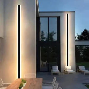 Modern 3000K Aluminum Acrylic Linear Strip LED Outdoor Wall Lights IP65 Waterproof Black Garden Sconce Long Polycarbonate