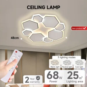 Modern Nordic Style Ceiling Lamp Indoor Bedroom Acrylic 68W Remote Control Dimming Smart LED Ceiling Light