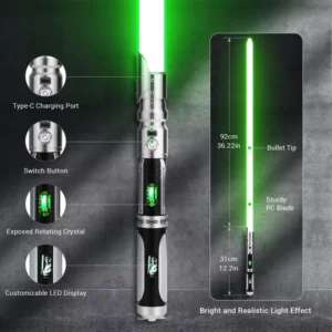 Neopixel LED Light Saber Sword with OLED Display Screen Original Lightsaber Spinning Chamber Light-up Toys