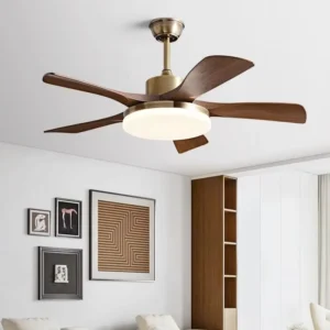 New Model Walnut Colored LED Ceiling Fan Metal Light Large Wind Power Living Room Minimalist Design Remote Control 6 Speed