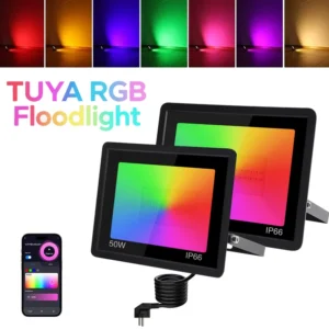Outdoor Indoor RGB FloodLight Waterproof IP66 Tuya APP Remote Control 100W 50W Spotlight AC85V 220V Garden Party Deco Lighting