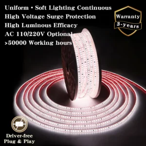 Plug & Play 110V 220V 2835 LED Strip Light IP67 CE RoHS TUV Customizable Length Color Tape Indoor Outdoor Architectural Lighting