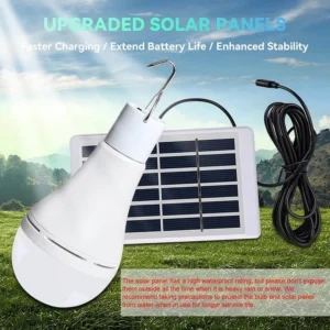 Portable Outdoor LED Solar Bulb Light Rechargeable High Efficiency Panel Hanging Hook Garden Camping Emergency Spotlight