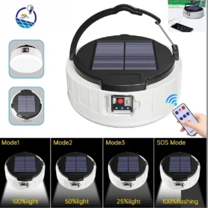 Portable Solar USB Rechargeable LED Lantern Remote Control 3 Modes Emergency Outdoor Camping Lamp