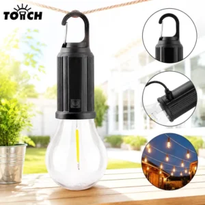 Portable USB Rechargeable LED Camping Light Bulb with Hook Waterproof Hanging Tent Lantern for Outdoor Emergency
