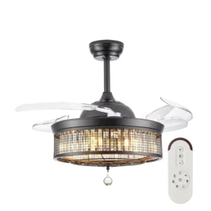 Quiet 42 Inch LED Ceiling Fan with Lights and Remote Control Modern Iron Body Living Room DC Motor