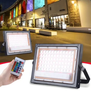 RGB Outdoor IP65 Waterproof High Bright LED Floodlight 50W 100W Road Landscape Lighting Color Changing Remote Control Spotlight