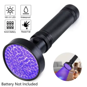 Rechargeable 100 LED UV Light Torch Flashlight 395 nm Aluminum Body Hand Lamp for Industrial Emergency Use AA Battery