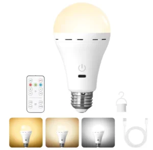 Rechargeable LED Light Bulb Remote Control Portable USB Charging E26 3 Color Dimmable Wireless Emergency Battery Lamp Hanging