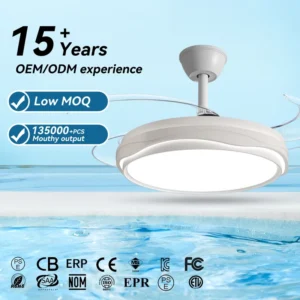 Retractable Folded Blades Modern Design Minimalist Style Metal Body Pure Copper DC Motor LED Ceiling Fan with Light and Remote