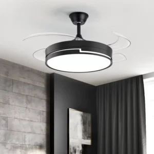 Retractable Invisible Bedroom Dining Room Led Black Ceiling Fan 36 Inch with Light Fan Lamp Black