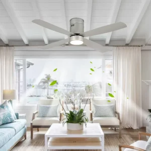 Silver 4 ABS Blades Flush Mount 52 Inch Energy Efficient Ceiling Fan With Light