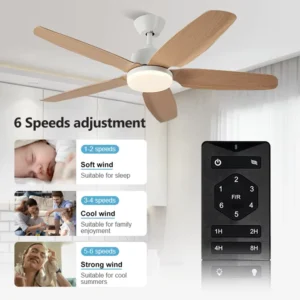Simple Style Indoor Lighting Remote Control Home 48 Inch ABS Five Blades Drop Ceiling Fan