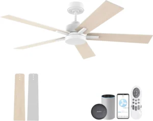 Smart 2 in 1 WiFi Tuya APP Remote Voice Control LED Light Metal Ceiling Fan Light Energy Efficient Class 5 Blades Low Noise
