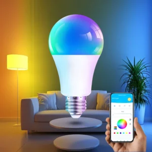 Smart A19 LED Bulb Wireless RGB Multicolor Dimmable Compatible Alexa Google Home AC Power Supply E26 App Controlled Via Wifi