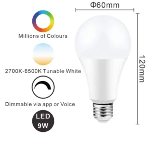 Smart Bulb Compatible with Alexa and Google Home LED Light Bulbs Color Changing A19 E26 2.4GHz RGBTW WiFi Bluetooth Light Bulb