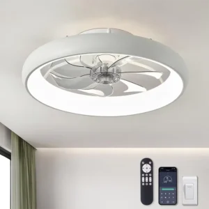 Smart Modern 20-Inch LED Ceiling Fan with 6 Wind Speeds and 5 Blades Decorative Lights for Dining Room