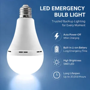 Smart charge LED emergency bulb 7W 9W 12W 15W 18W multiple wattage available for warehouse factory emergency commercial lighting