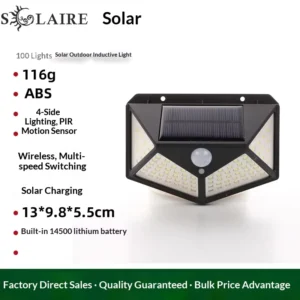 Solar Wall Mounted LED Garden Lamp Human Body Induction Four Sided Strong Light Three Dimensional Lighting Outdoor Use 100