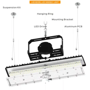 Tri-proof 250W Industrial Lighting 220V-240V 185Lm/W Powered LED High Bay Linear Pendant Light with Integrated Sensor