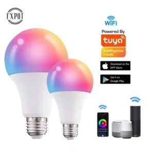 Tuya App Control Dimmable RGB Wifi Smart A19 LED Bulb Birthday Party Wedding Decorative E26 B22 Base for AC Power Supply