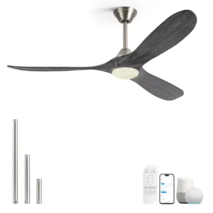 Tuya App Smart 60 in LED Ceiling Fan Modern Farmhouse Brushed Nickel Grey Wood 3 Blade Alexa Remote Control Ceiling Fan