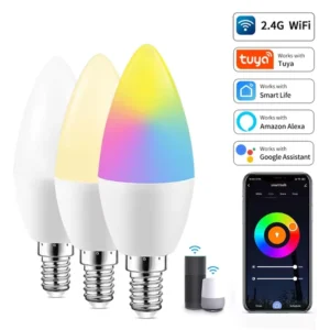 Tuya Smart Bulb Candle Light C37W WiFi/Zigbee App Bluetooth Control LED Dimmable Voice Control 16 Million Color Timing Schedule