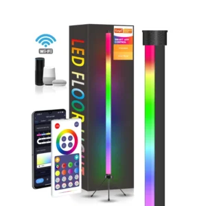 Tuya Smart Life App Controlled WiFi RGB LED Floor Lamp Midcentury Tripod Corner Standing Music Sync Wireless Technology Dimmable