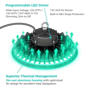UFO High Bay LED Light 347 480V IP65 0 10V Dimming ETL DLC Industrial Warehouse