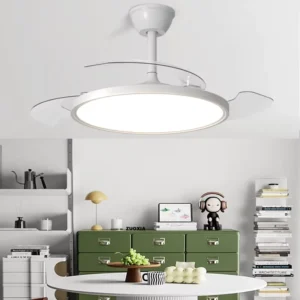 Ultra Thin Design Folded Transparent Plastic Blades White Ceiling Fan With Light and Remote DC Motor Residential Bedroom Fans
