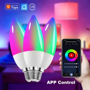 Voice Control Home Light Candle Light WiFi Smart Dimmable RGB CW E14 LED Smart Bulb Works With Alexa Google