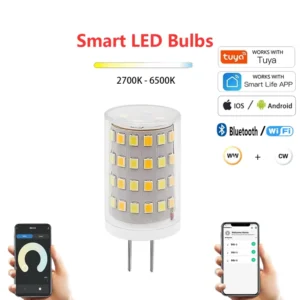 Wi Fi or Bluetooth CW Smart G4 LED Bulbs No Flicker Dimmable 2700K 6500K Compatible with Alexa Google Home 12VAC DC 4W 400LM